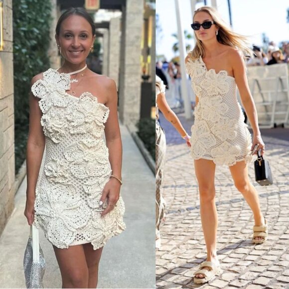 Cult Gaia Kendria Crochet Mini Dress Off White Size XL - Picture 13 of 14